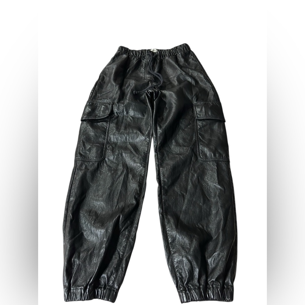 Aritzia Wilfred Free Black Vegan Leather Cargo Jogger Pants
